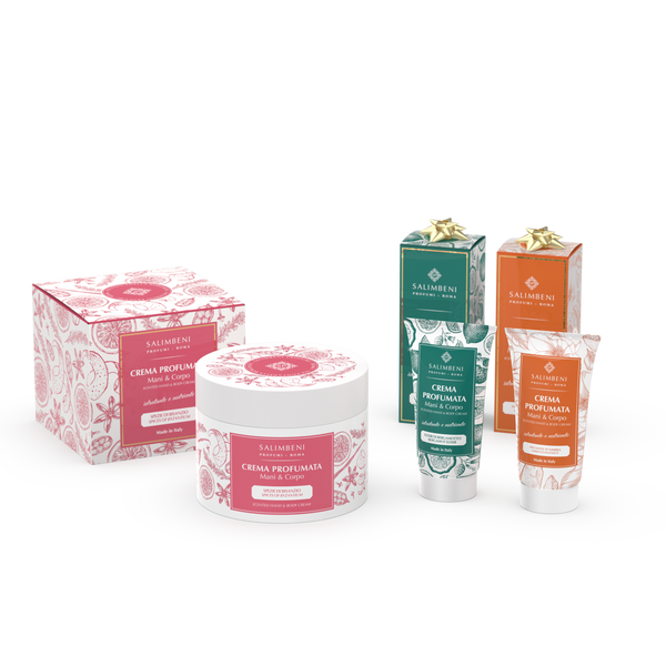 Crema Perfumada 200ml Especias de Bizancio + Crema Perfumada 50ml Encanto de Ámbar de PRUEBA GRATUITA + Crema Perfumada 50ml Elixir de Bergamota de PRUEBA GRATUITA