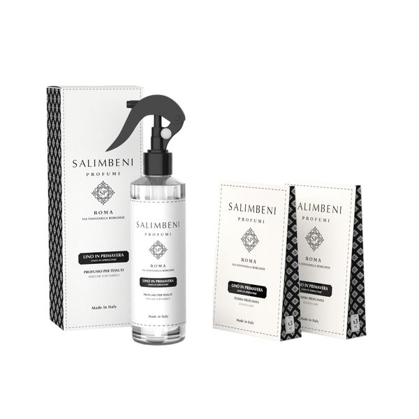 Spray de Tejidos de 250ml + 2 Cajas de Tarjetas Perfumadas para el Armario (3 uds) - Lino de Primavera de PRUEBA GRATUITA