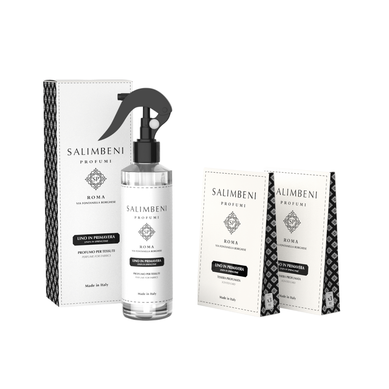 Spray de Tejidos de 250ml + 2 Cajas de Tarjetas Perfumadas para el Armario (3 uds) - Lino de Primavera de PRUEBA GRATUITA