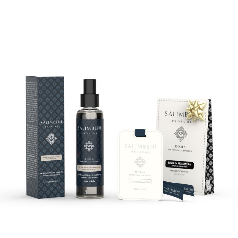 Ambientador en Spray 150 ml A TU ELECCIÓN + Tarjetas perfumadas para el Armario (3pz) - Lino en Primavera de PRUEBA GRATUITA