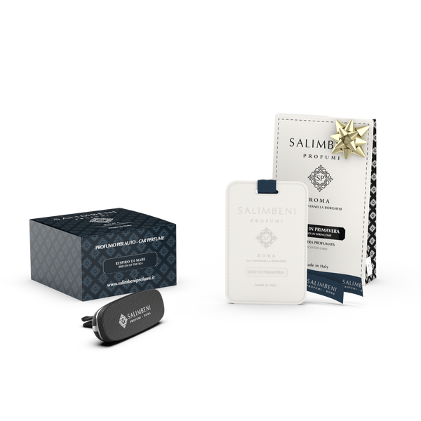 Difusor para coche carbono Brisa de Mar + Tarjetas perfumadas para el Guardarropa (3pz) Lino en Primavera de PRUEBA GRATUITA