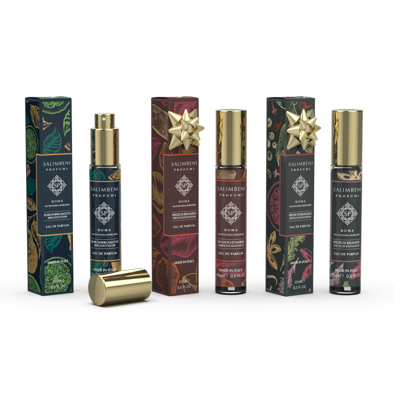 Set de viaje: Tres Eau de Parfum 15 ml (Elixir de Bergamota + Especias de Bizancio + Encanto de Ámbar)