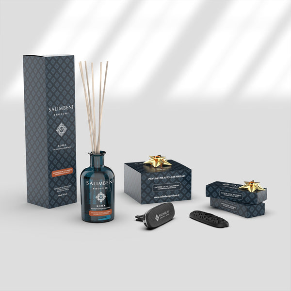 Bosques Antiguos Salimbeni 100 ml + Difusor de Coche acabo en Carbono Bosques Antiguos Salimbeni + 2 Recargas Difusor Coche Bosques Antiguos Salimbeni