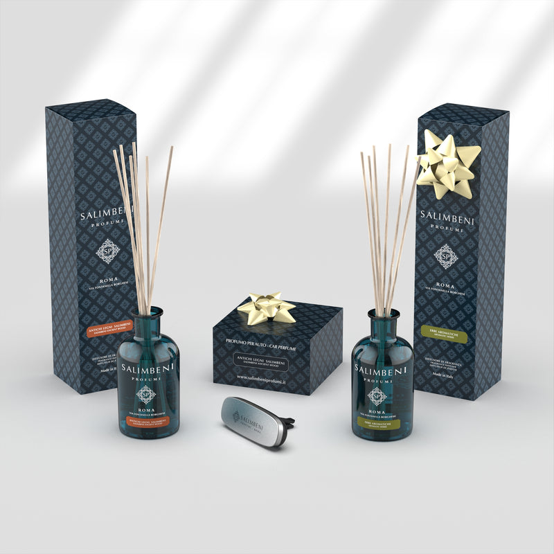 Bosques Antiguos Salimbeni 100 ml + Difusor para Coche Cromado Bosques Antiguos Salimbeni de PRUEBA GRATUITA + Hierbas Aromáticas 100 ml de PRUEBA GRATUITA