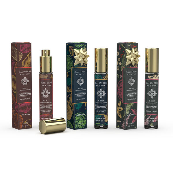 Set de Viaje: Tres Eau de Parfum 15 ml (Encanto de Ámbar + Elixir de Bergamota de PRUEBA GRATUITA + Especias de Bizancio de PRUEBA GRATUITA)
