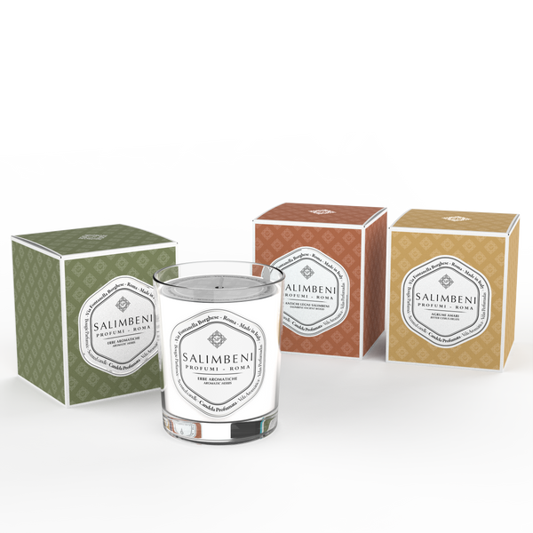 3 Velas Aromáticas 190 gr (Hierbas Aromáticas + Cítricos Amargos + Bosques Antiguos Salimbeni)