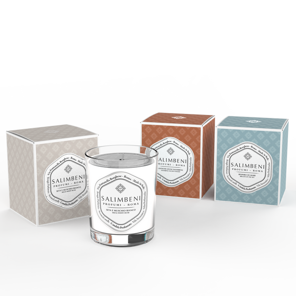3 Velas Aromáticas 190 gr (Seda y Musgo Blanco + Bosques Antiguos Salimbeni + Brisa de Mar)